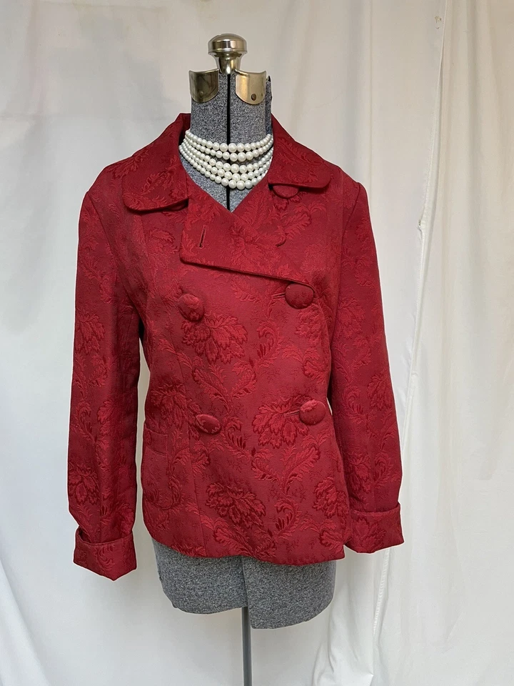 Talbots Blazer Size L Cotton Blend Jacquard Style Double Breasted Pockets - Image 3 of 4