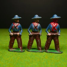 THREE JOHN HILL CO AMERICAN COWBOYS WITH PISTOLS - WONDERFUL VINTAGE FIGURES