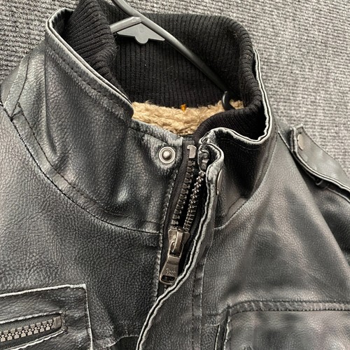 Calvin Klein Faux Leather PVC Riding Bomber Jacket Mens Large Black Sherpa Lined - Picture 13 of 21