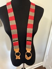 Bill Blass Cotton Sweater Knit Suspenders Red And Tan  Stripe