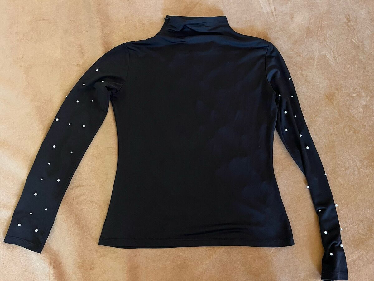 Auth. CHANEL Black Shirt w/ Pearl Embellished & CC Logo Auth. CHANEL Black Shirt w/ Pearl Embellished & CC Logo