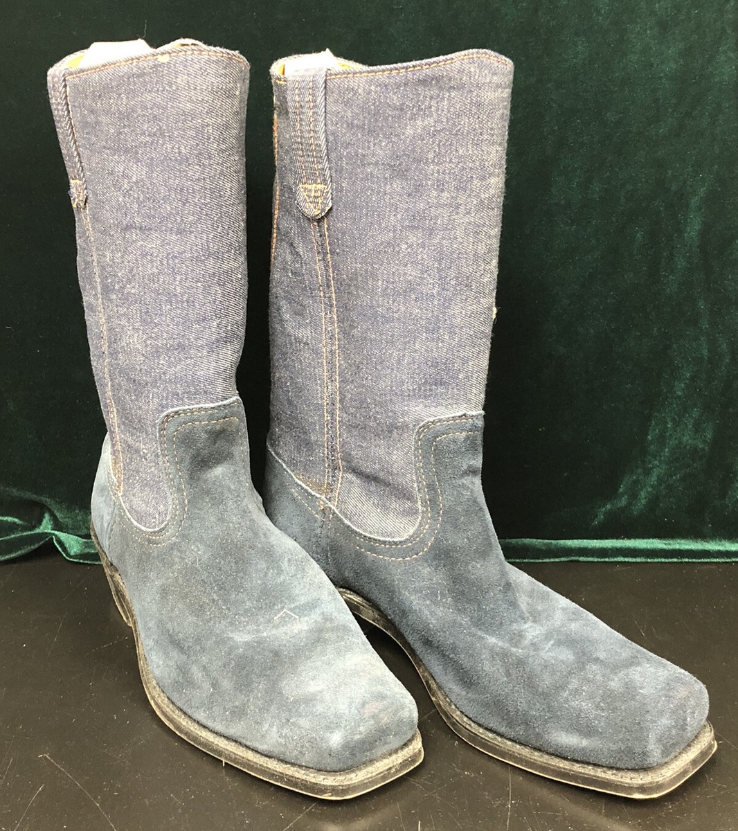 Vintage High Rider By Dexter Marlboro Blue Denim Boots Womens Size