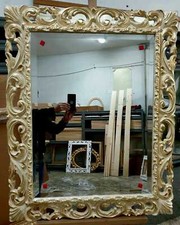 SPECCHIO IN LEGNO AVORIO E FOGLIA ORO ARREDO CASA