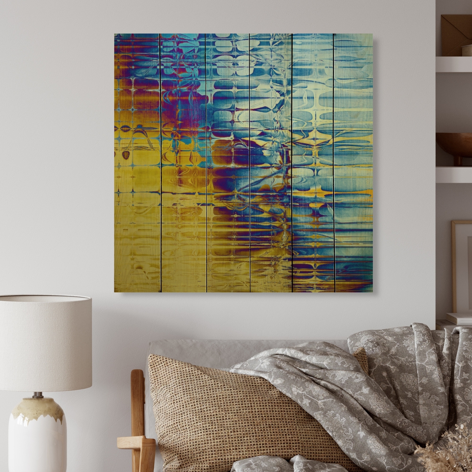 Designart 'Vintage Grunge Cyan And Blue Art' Modern Wood Wall Art Panels -