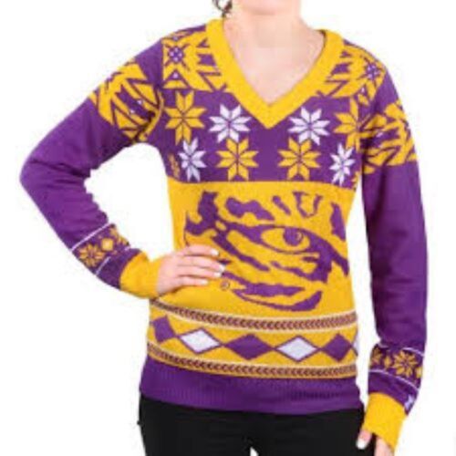 FOCO NCAA LSU Tigers Women's Big Logo V-Neck Sweater - Small - Picture 1 of 1