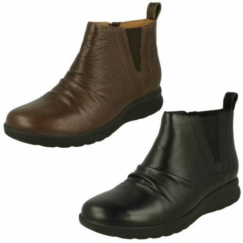 Ladies Clarks Casual Ankle Boot Un Adorn Mid Dark Brown (Brown) UK 4.5