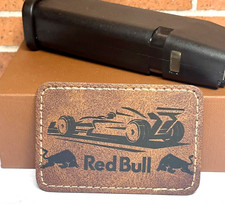 Brown Leatherette Red Bull F1 Patch Iron on Adhesive for Hats, Formula One Patch