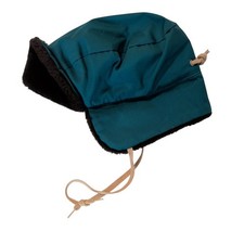 Vintage LL Bean Sz M Green Down Quilted Trapper Hat Faux Fur Trim Made in USA