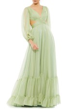 NWT, Mac Duggal Cutout Long Sleeve A-Line Gown in sage sz 6 LD0229