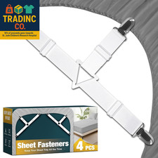 4 Packs Bed Sheet Fasteners, Adjustable Mattress Cover Straps with Metal Clips,