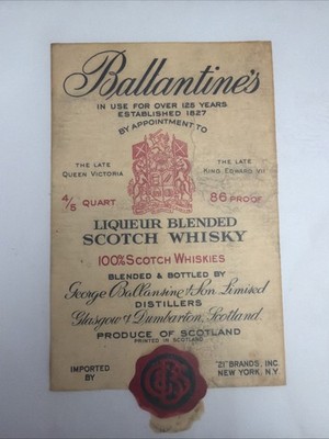 Vintage Ballantine s Whisky Scotch Label Whiskey 4/5 Quart Scotland