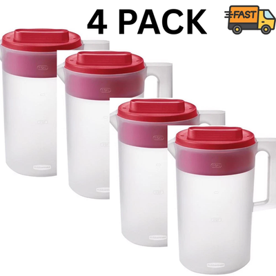 #ad Rubbermaid 1 Gallon Simply Pour Pitcher Clear Red 4 Pack $15.19