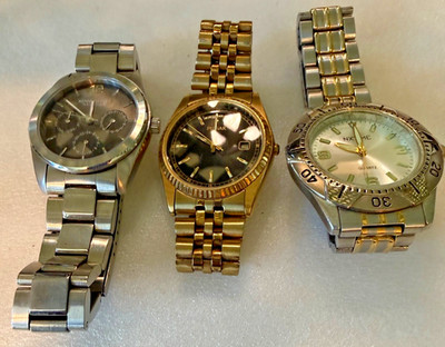 Lot of 3 Men's Quartz Watches  NX Time Pulsar Two Tone Day Date Kenneth Cole