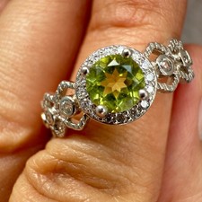 925 Sterling Silver Ring 5mm Green Natural Peridot Gemstone Zircon Women Round
