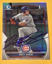 🔥 Matt Shaw SIGNED 2023 1st Bowman Chrome Refractor Card #BDC33 RC Auto Cubs