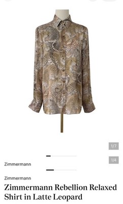 Zimmermann Rebellion Relaxed Button-Up Shirt Latte Leopard, Women s Long Sleeve