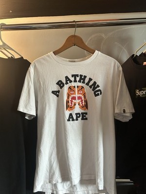 A Bathing Ape BAPE  TIGER Men's M White Ape Head Graphic Logo Crew Neck Tee