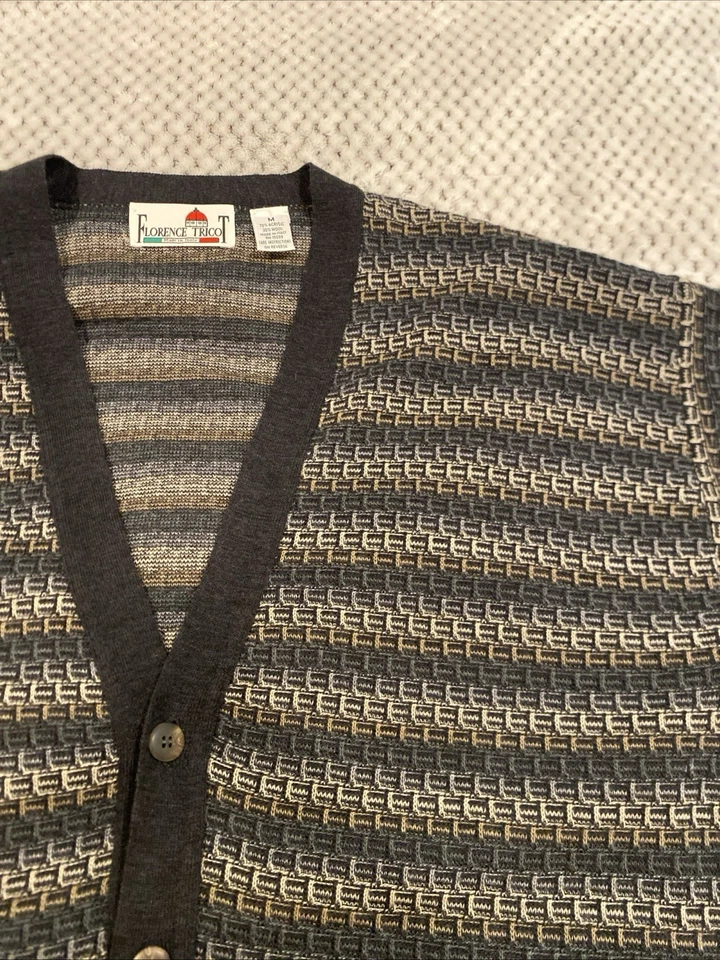 Cárdigan de Colección Florencia Tricot Cuadros Abuelo Suéter Hecho en Italia Mediano Foto 3 de 4