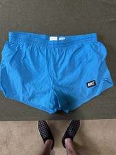 Rare Nike Bright Blue 80s Nylon Shorts 2 Medium W/liner Soccer Gym Jogging