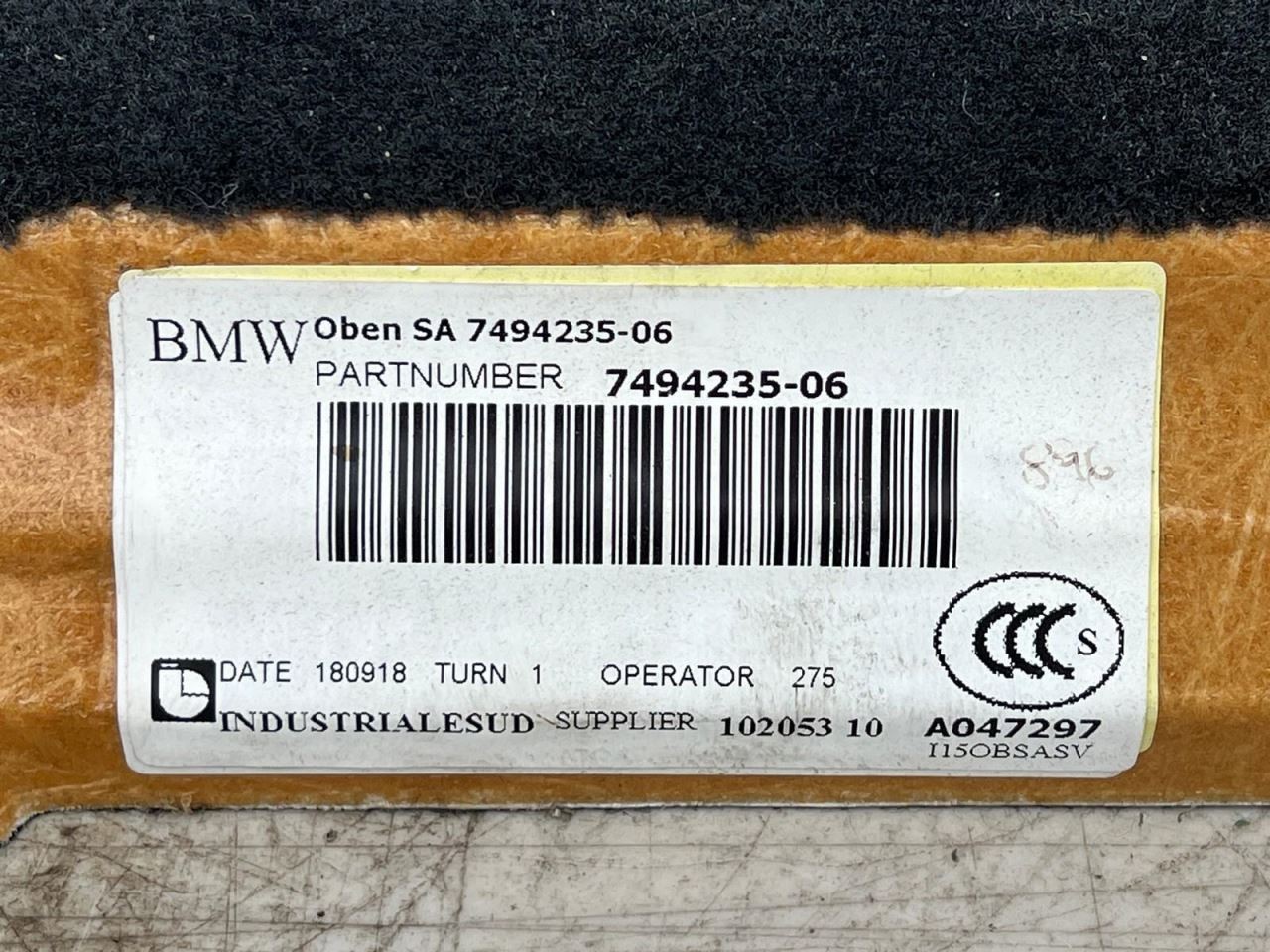 2014-2020 BMW I8 Storage Compartment Trim Front Black