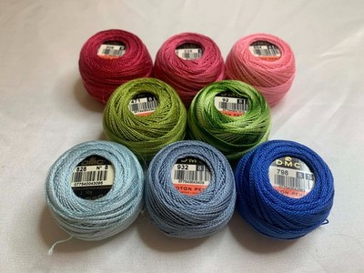 lot of 8 DMC 116 8 Perle Cotton Thread Balls, Size 8 new #144 Flowers & Leaves