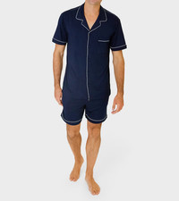 MENS size L Navy premium button up summer pyjamas pjs Mantaray large NEW