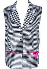 Vintage Sweet Suit Houndstooth Blazer M White Black Sleeveless Pink Ribbon