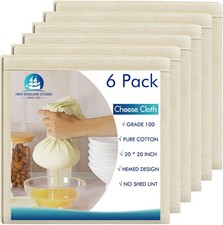 6 PCS Reusable Cheesecloth, Grade 100, 20x20 Inch Hemmed Organic Cheese Cloth f