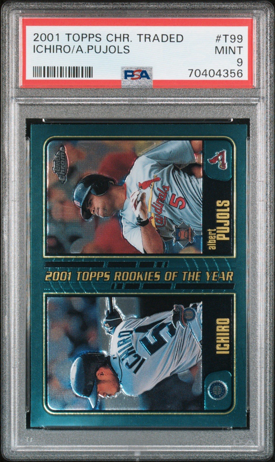 PSA 9  ALBERT PUJOLS-ICHIRO 2001 TOPPS CHROME TRADED ROOKIE SP  FUTURE HOF  HOT