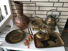 Konvolut: Kanne, Stövchen, Glocke, Tablett, Schale, Kupfer, Messing, Altmetall