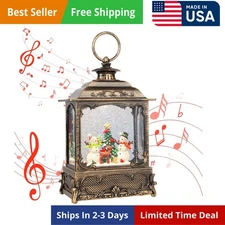 Snowman Christmas Snow Globe Lantern Musical Swirling Glitter Timer USB