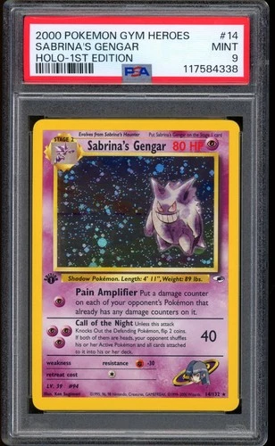2000 Pokemon 1st Edition Sabrina's Gengar Gym Heroes Rare Holo #14 PSA 9 MINT