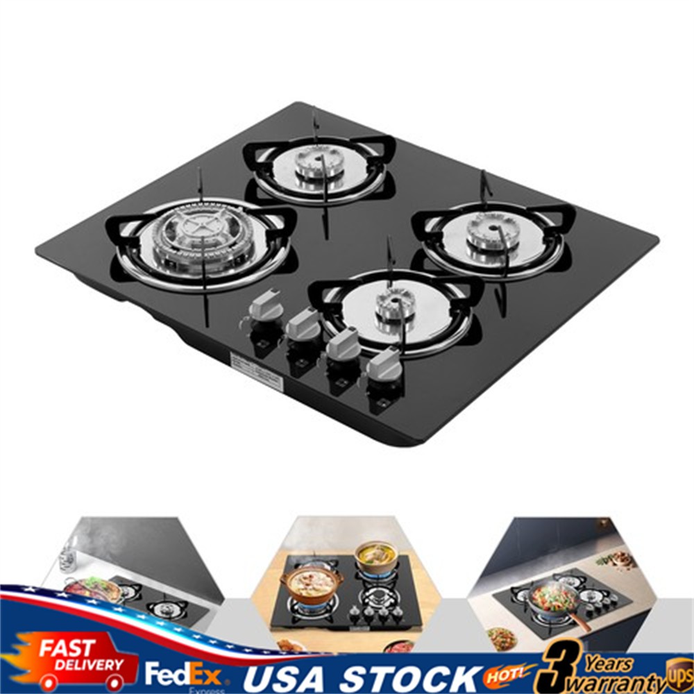 23" Gas Cooktop Stove Top 4 Burners LPG/NG Built-in Gas Stove Tempered Glass - Thumbnail 1