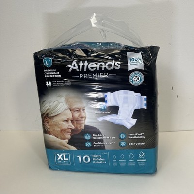 Attends Premier Overnight Adult Briefs XL 58-63  10 Count ALI-BR40 Sealed