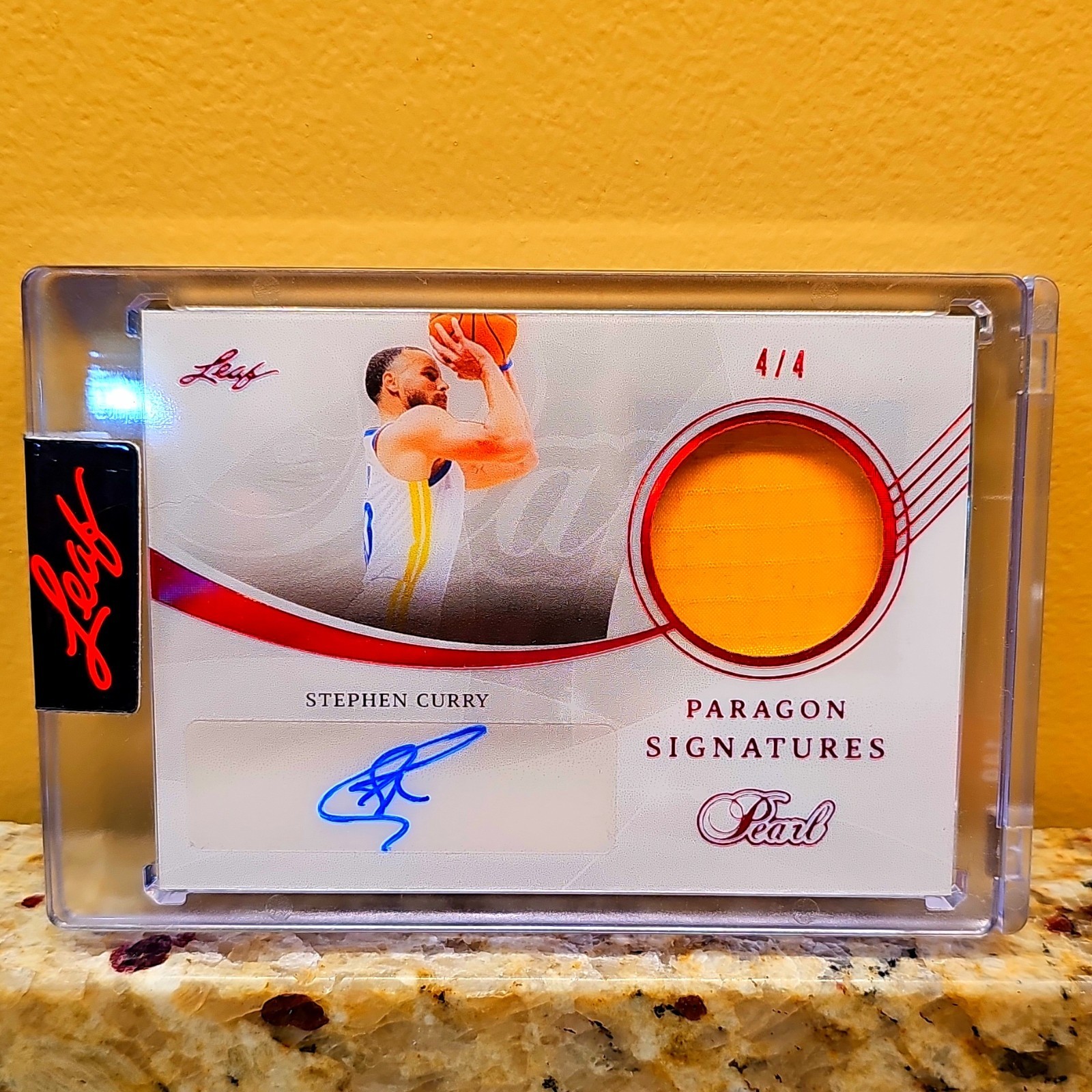 LEAF 2022 PEARL PARAGON SIGNATURES STEPHEN CURRY GAME WORN CLEAN AUTO RARE 4/4