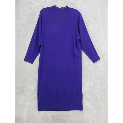 Andrea Jovine Sweater Dress Womens 1X Wool Midi Modest Mock Neck Back Zip Purple