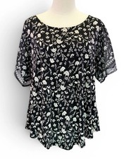 Lucky Brand Women s Black White Floral Peasant Blouse Top Size 1X