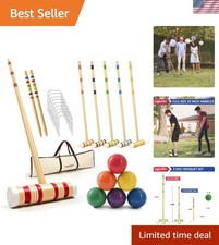 35In Updated Six-Player Croquet Set with Wooden Mallets, Colored Balls, Sturd...