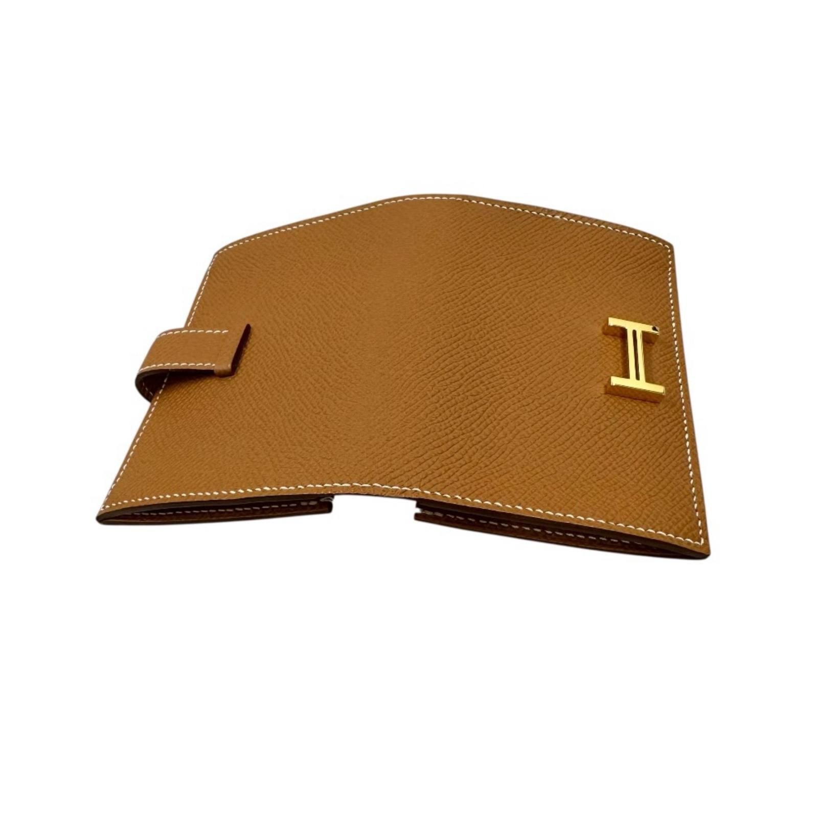 Hermes Bearn Soufflet Card Case Epson Leather Gold 4.1in Pre owned thumbnail 6