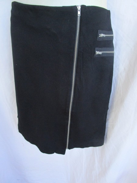 Classic Black, A-Line Skirt, Stretch, Zips, Asymmetric Hem, Size 14, Exc Cond