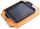 Skillet with Cast Iron Steak Plate Set with wood (Square with stripes, 9 inches) — photo 1