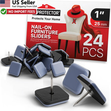24 Pcs 1" X-PROTECTOR Nail-On Chair Leg Glides Furniture Sliders Grey Floor Pads