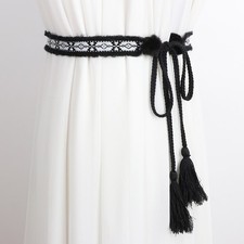 Femme Fausse Fourrure Pom Cravate Ceinture Souple Gland Chaîne pour Robe Manteau