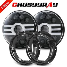 2X 7" Inch Round LED Headlight W/Mounting Ring Bracket for Jeep Wrangler JK