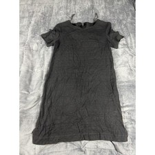 Another Thyme Black Shift Dress Short Sleeve Textured Knit Back Zip USA Made
