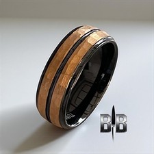   Genuine Mens Tungsten wedding Band rings hammered outlay black finished in