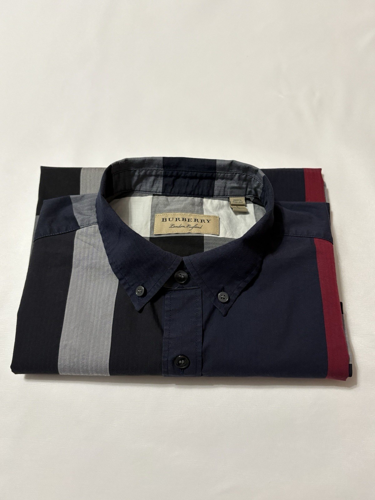 BURBERRY Shirt Check Large L Navy Blue thumbnail 14