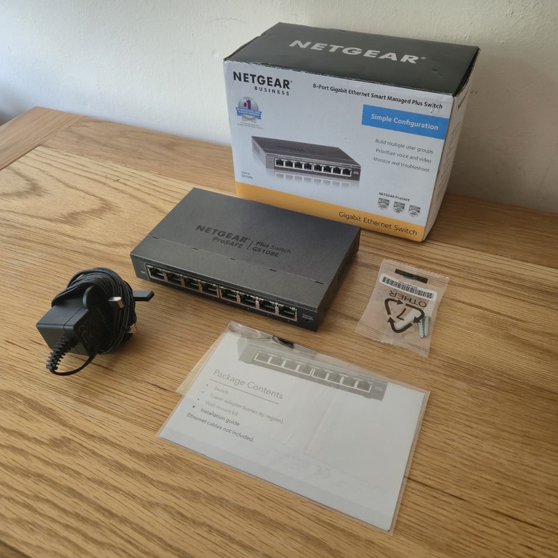 NETGEAR GS108E ProSAFE 8-Port Gigabit Smart Managed Plus Switch Boxed PSU