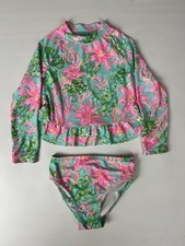 Lilly Pulitzer Girls Sz 2 Green Pink Turtles Rashguard Matching Swimsuit Set