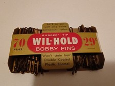 Vintage Bobby Pins Wil Hold Rubber Tip Double Coated Wil-Hold Plastic Container